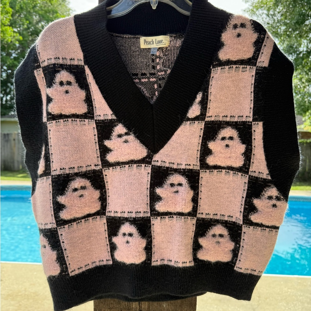 Peach Love California Black and Pink Knit Vest